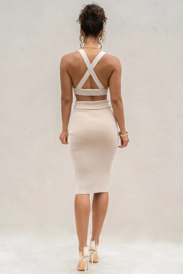 JLUXLABEL Taupe/White Jodie Ribbed Top