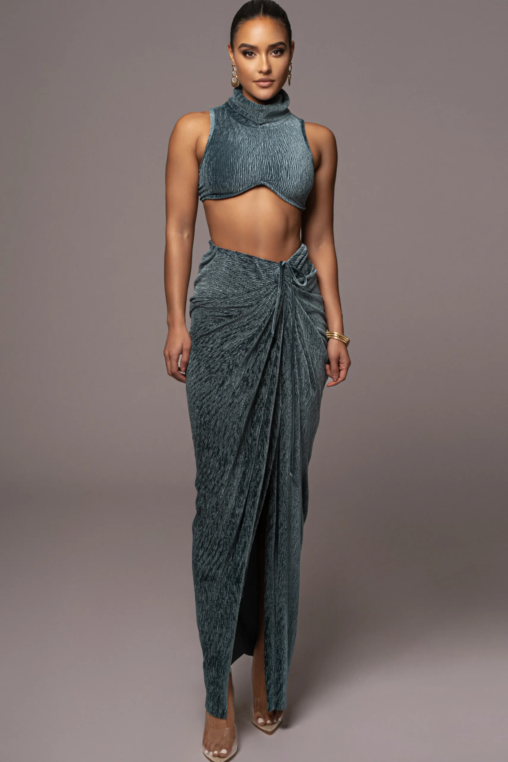 teal_chosen_one_velvet_sk_2.webp JLUXLABEL Teal Chosen One Velvet Skirt Set