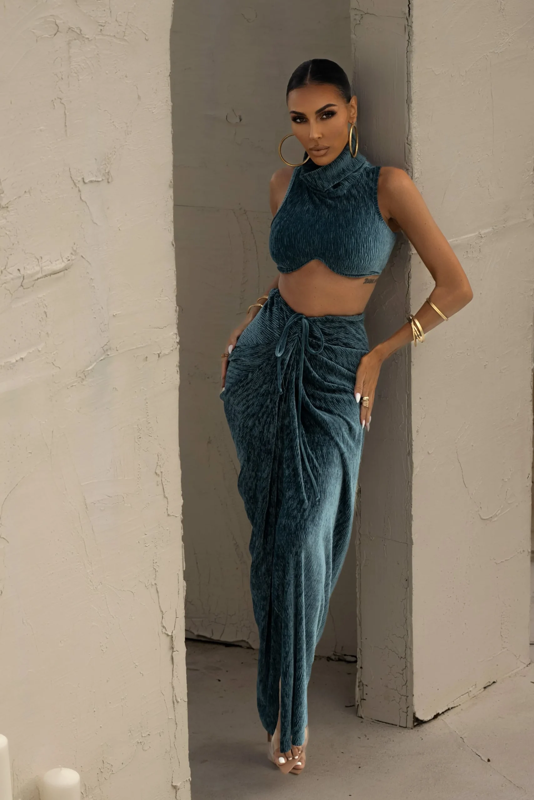 teal_chosen_one_velvet_sk_5.webp JLUXLABEL Teal Chosen One Velvet Skirt Set