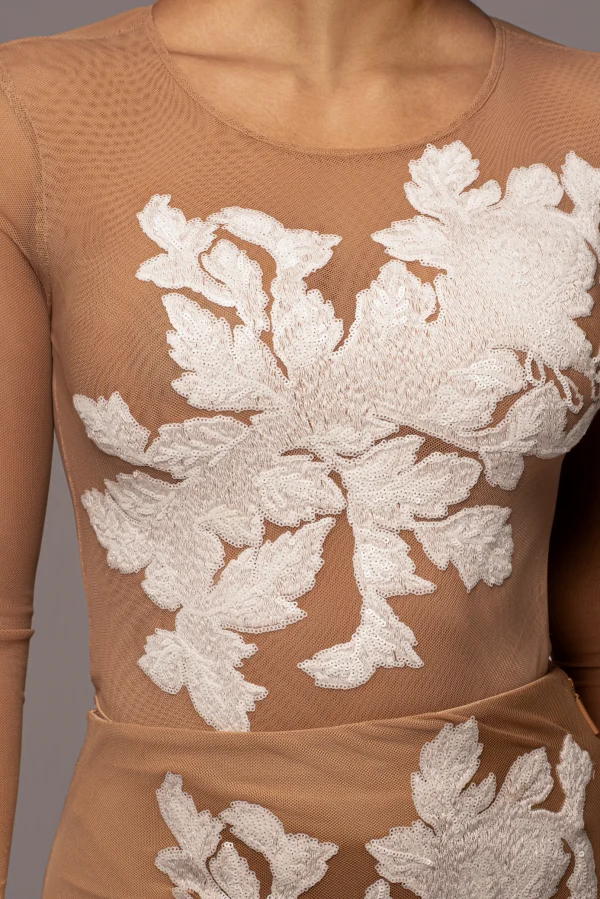 JLUXLABEL White Charmed Embroidered Mesh Bodysuit