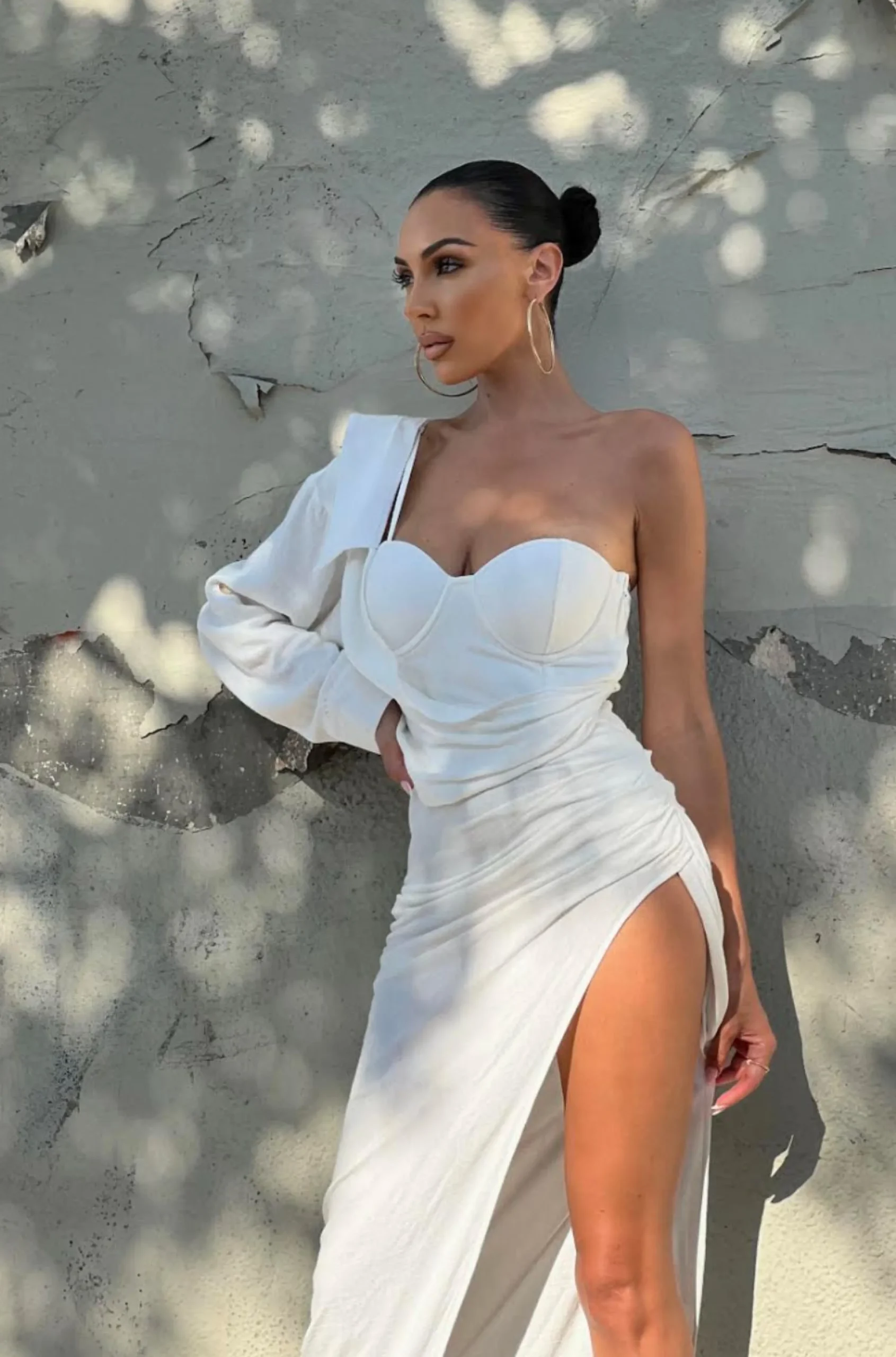 white_evita_linen_draped__1.webp JLUXLABEL White Evita Linen Draped Dress