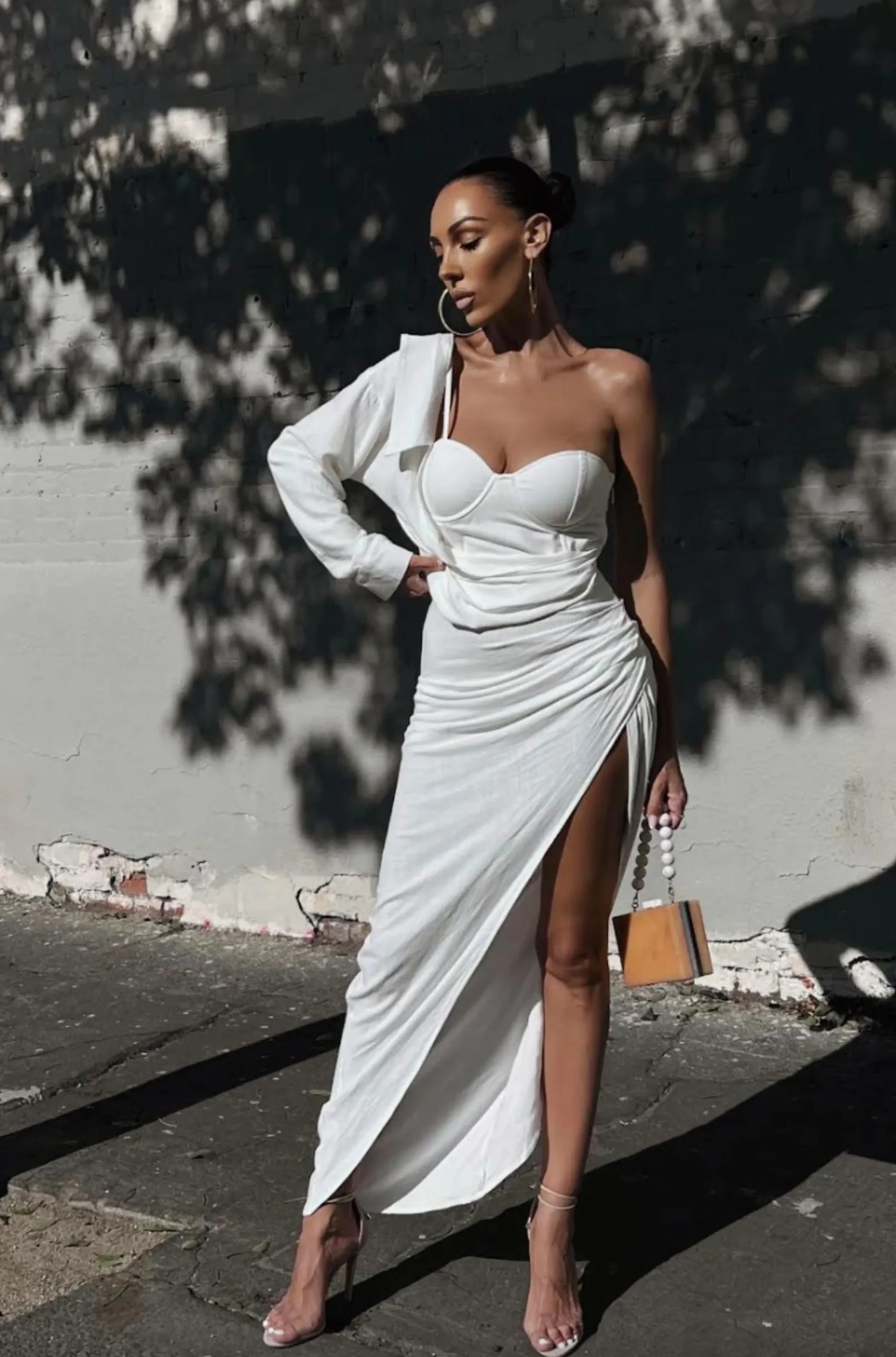white_evita_linen_draped__3.webp JLUXLABEL White Evita Linen Draped Dress