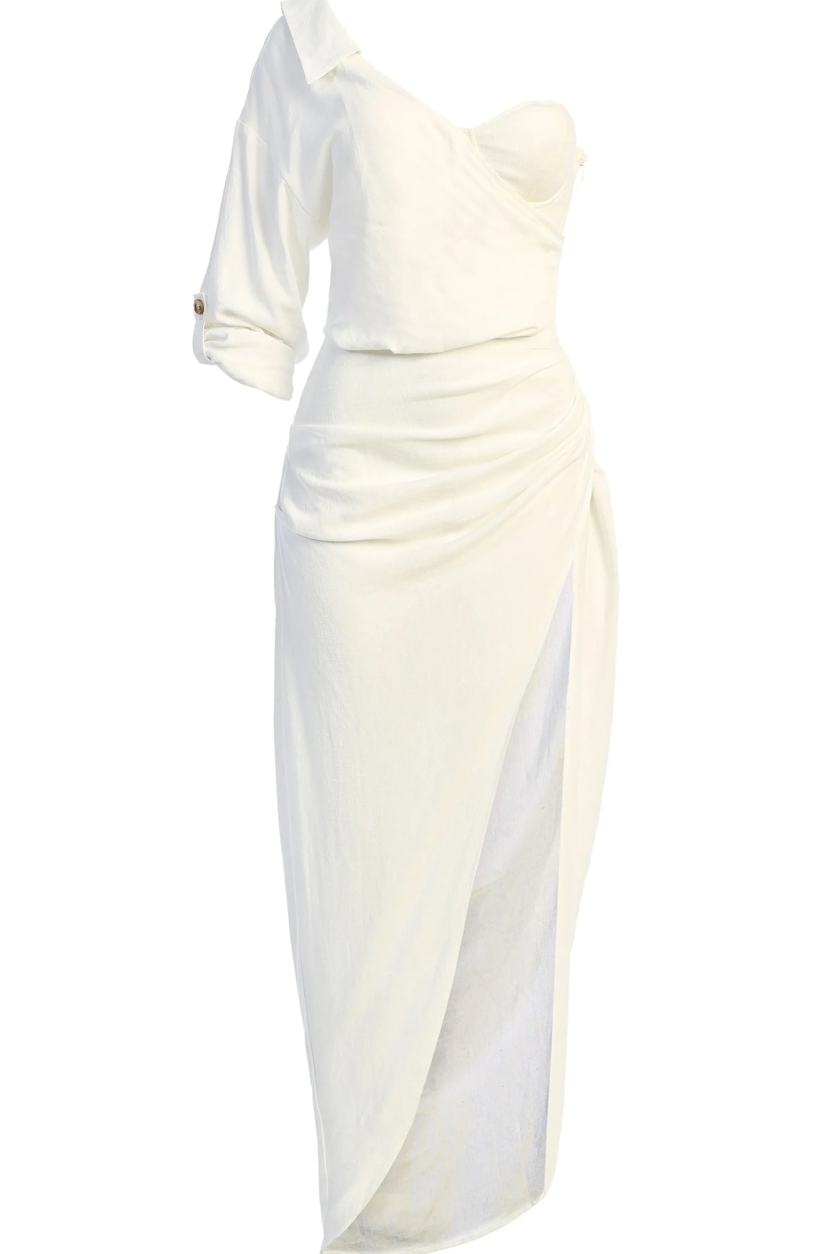 white_evita_linen_draped__6.webp JLUXLABEL White Evita Linen Draped Dress
