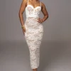 JLUXLABEL White Mesh and Lace Bustier Midi Dress
