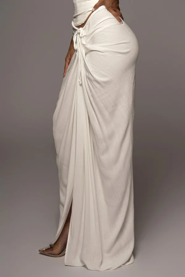 JLUXLABEL White Noelia Linen Slit Skirt