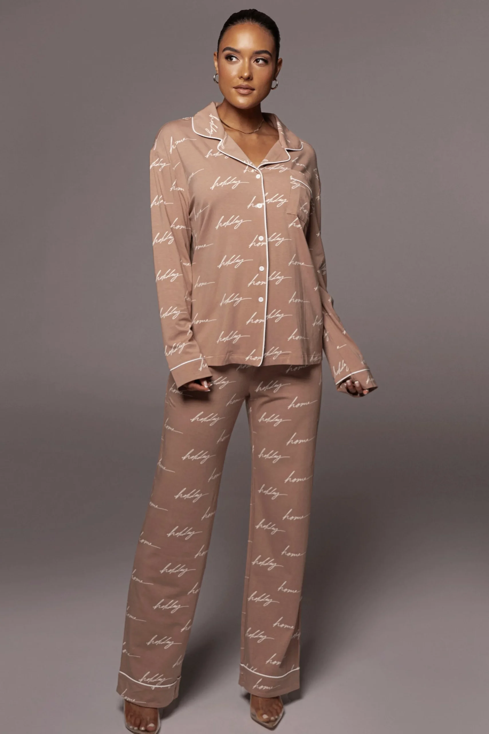 whitetan_home_for_the_hol_2.webp JLUXLABEL White/Tan Home For The Holiday Adult Pajama Set