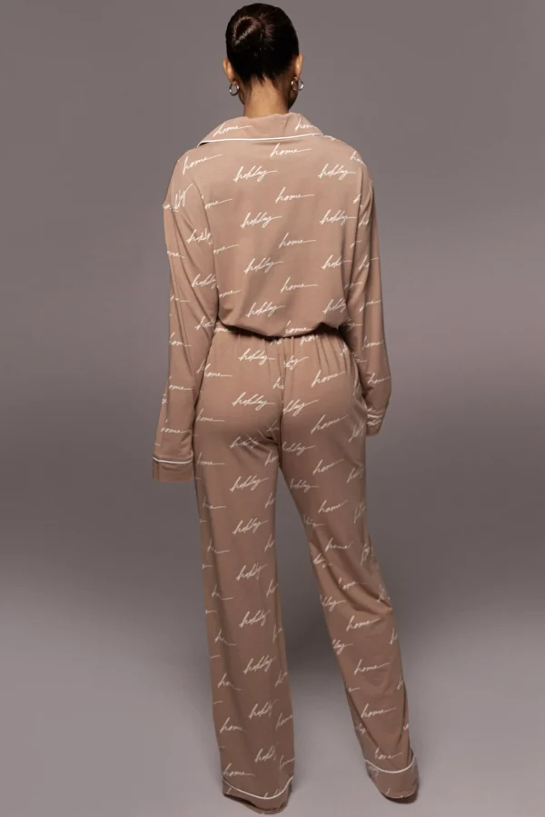 JLUXLABEL White/Tan Home For The Holiday Adult Pajama Set