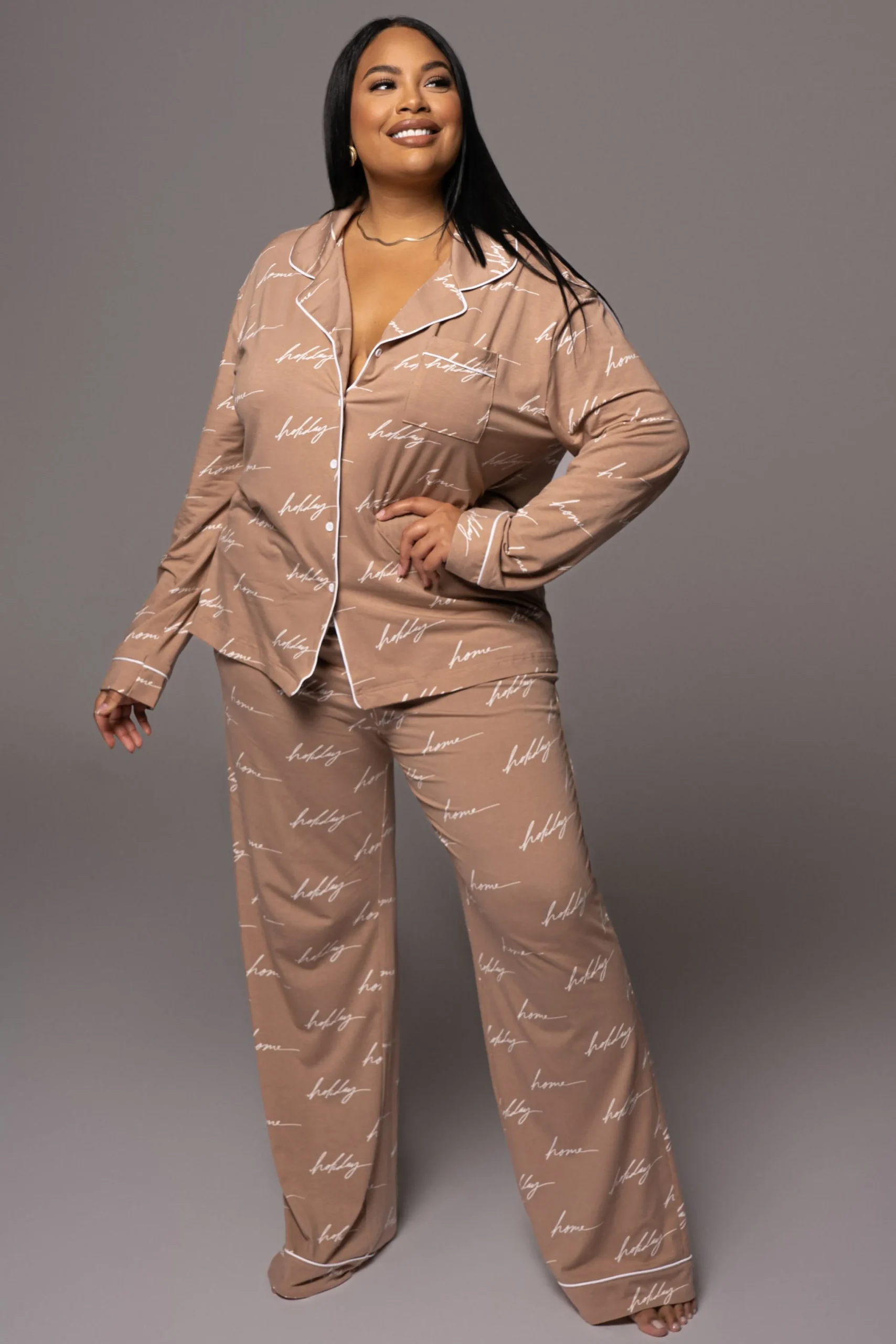 whitetan_home_for_the_hol_3.webp JLUXLABEL White/Tan Home For The Holiday Adult Pajama Set