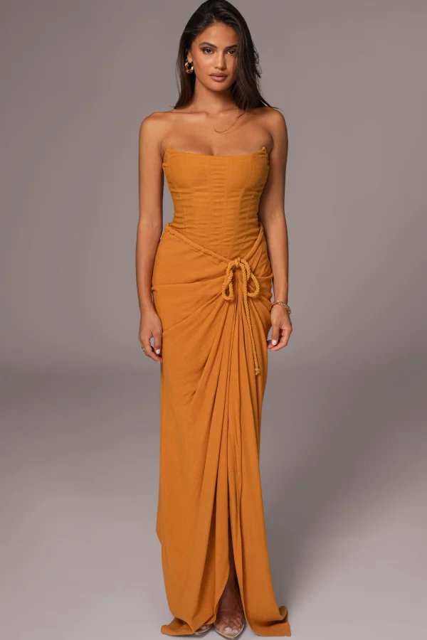 JLUXLABEL Yellow Noelia Linen Slit Skirt
