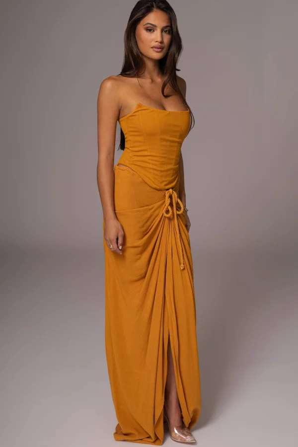 JLUXLABEL Yellow Noelia Linen Slit Skirt