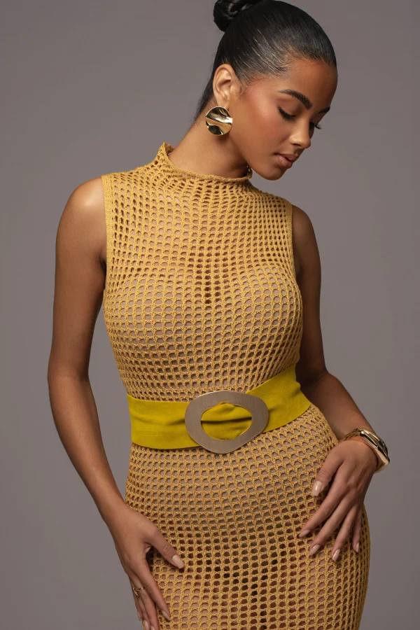 JLUXLABEL Yellow Pacific Tides Crochet Maxi Dress