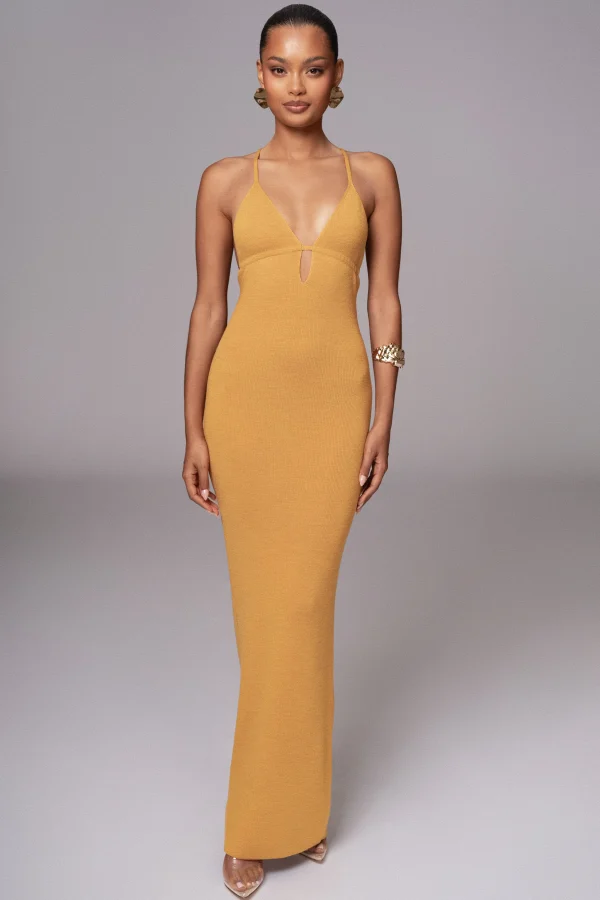 JLUXLABEL Yellow Sun Rays Knit Maxi Dress